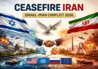 Ceasefire Iran concept showing Israel and Iran conflict with peace symbolism and global tensions 2026