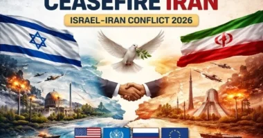 Ceasefire Iran concept showing Israel and Iran conflict with peace symbolism and global tensions 2026